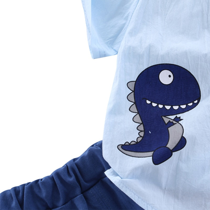 Summer Toddler Baby Boy Clothes Cute Dinosaur Tops Short Blue Pants 2Pcs Oitfits Cotton Printed Short Sleeve Casual Clothes Set