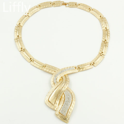 Fashion African Dubai Gold Jewelry Nigerian Crystal Necklace Hoop Earrings Women Italian Bridal Jewelry Sets Wedding Accessories