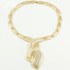Fashion African Dubai Gold Jewelry Nigerian Crystal Necklace Hoop Earrings Women Italian Bridal Jewelry Sets Wedding Accessories