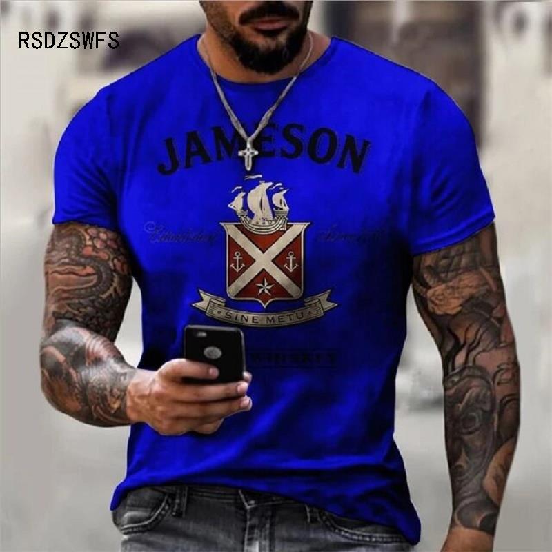 Summer Men&#39;s T-Shirt Street Personalized Fashion Blue LetterPrint  3D Clothes Large Size Mens