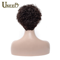 Uneed Short Curly Bob Wig Brazilian Curly Human Hair Wigs For Women Natural Black Non Remy Hair 130% Density Jerry Curl Wigs