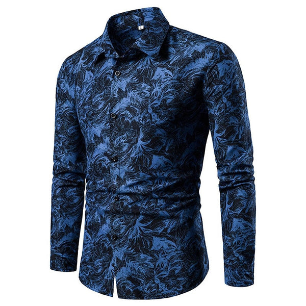 Summer Spring Men's Shirt Printed Casual Long Sleeved Shirt