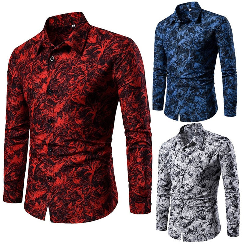 Summer Spring Men&#39;s Shirt Printed Casual Long Sleeved Shirt