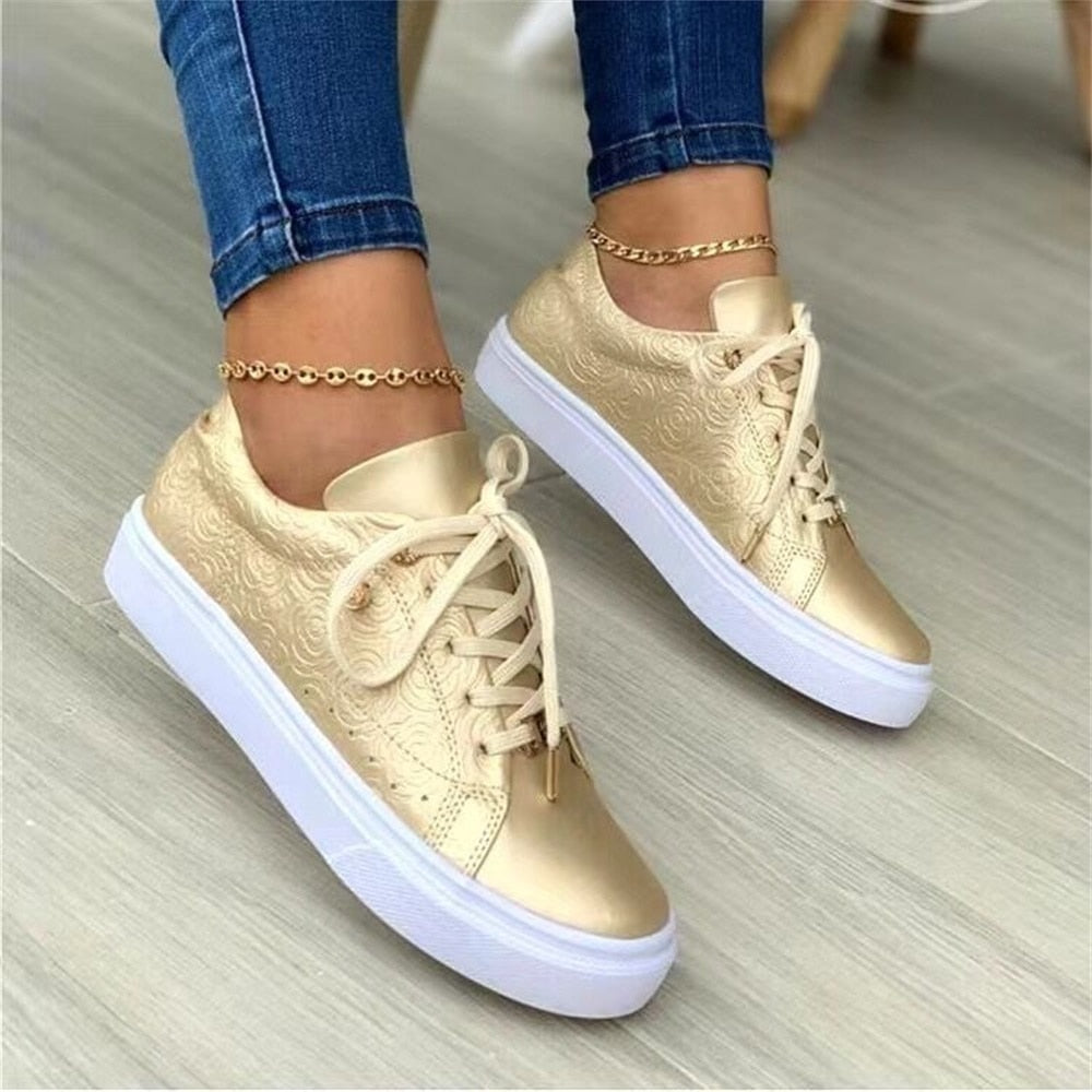 Women&#39;s Sports Shoes 2023 Spring New Breathable Ladies Lace Up Casual Vulcanized Shoes Running Walking Trendy Sneakers 36-43