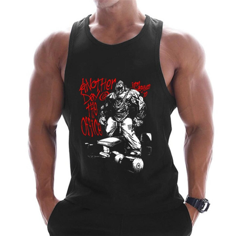 Casual Printed Tank Tops Men Bodybuilding Sleeveless Shirt Cotton Gym Fitness Workout Clothes Stringer Singlet Male Summer Vest