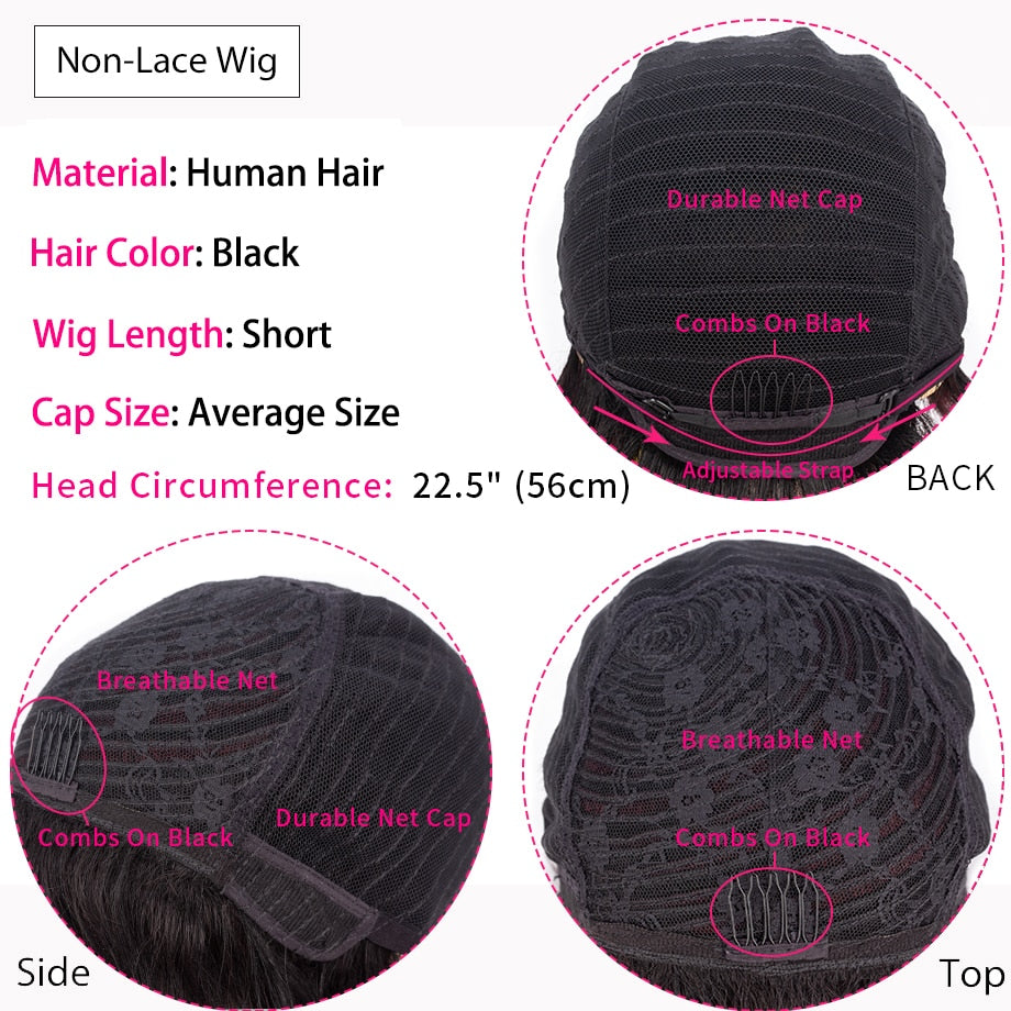 VIP Short Pixie Cut Wig Cheap Human Hair Wigs Straight Bob Wigs With Bangs Full Machine Human Hair for Black Women Black &amp; Ombre