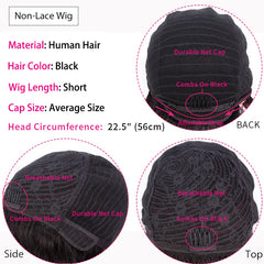 VIP Short Pixie Cut Wig Cheap Human Hair Wigs Straight Bob Wigs With Bangs Full Machine Human Hair for Black Women Black &amp; Ombre