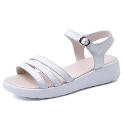 Summer Split leather Women sandals Three Strap Low heel wedge sandals Woman Flats sandals ladies Beach sandals