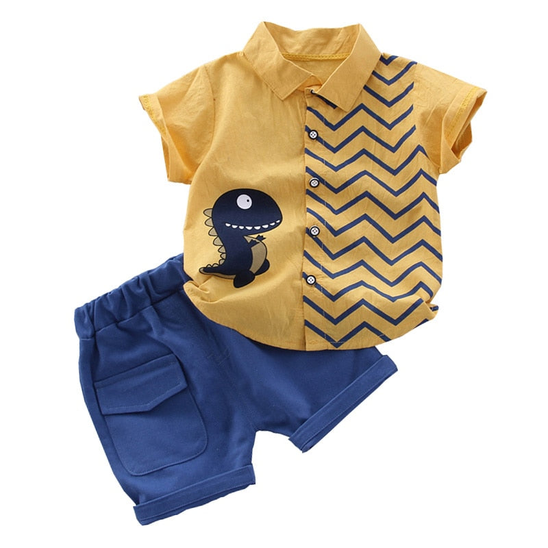 Summer Toddler Baby Boy Clothes Cute Dinosaur Tops Short Blue Pants 2Pcs Oitfits Cotton Printed Short Sleeve Casual Clothes Set