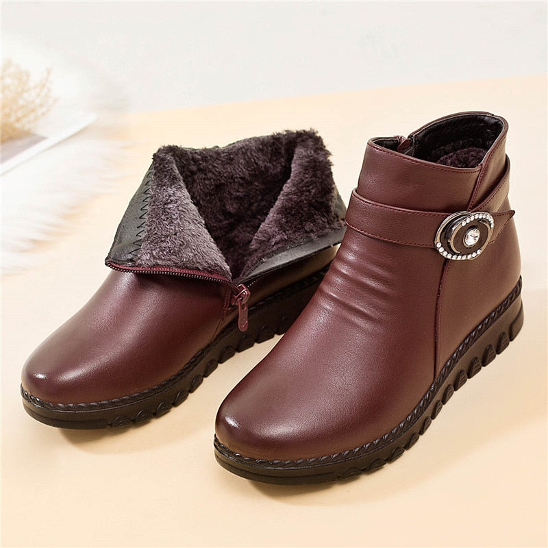 ZZPOHE Winter Boots Genuine Leather Wedge Heels Women Snow Boots Famale Non-slip Warm Fur Ankle Boots Women&#39;s Casual Shoes