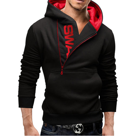 European and American-Style Side Zipper Letter Printed Fleece Casual Sweatshirt