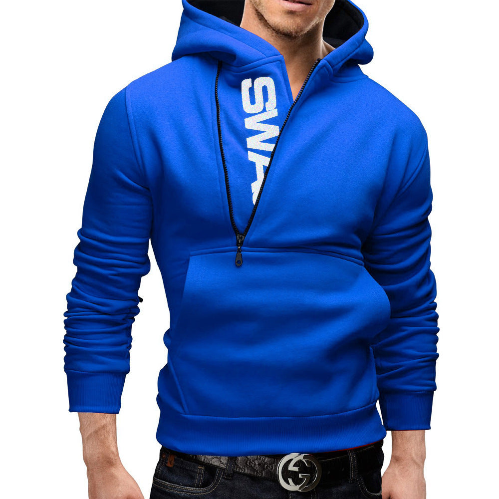 European and American-Style Side Zipper Letter Printed Fleece Casual Sweatshirt