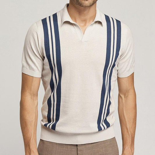 Trendy European and American-Style Striped Knitted Polo Shirt Short Sleeves for Summer