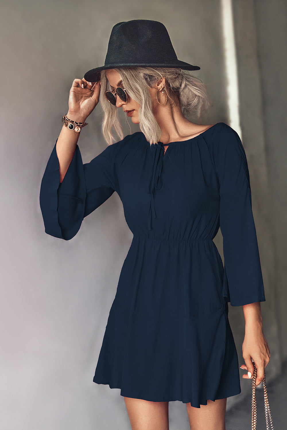 Tie Neck Flare Sleeve Tiered Dress - Women & Men Fashion Store | JL Fashion Store