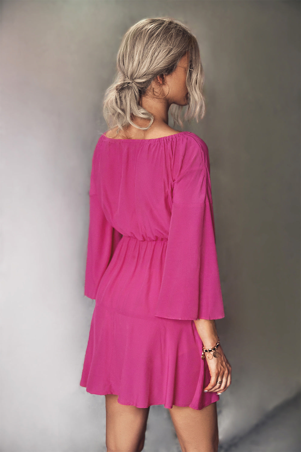 Tie Neck Flare Sleeve Tiered Dress - Women & Men Fashion Store | JL Fashion Store