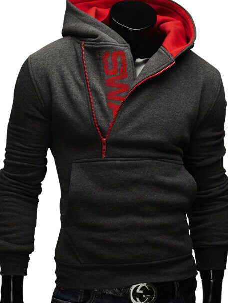European and American-Style Side Zipper Letter Printed Fleece Casual Sweatshirt