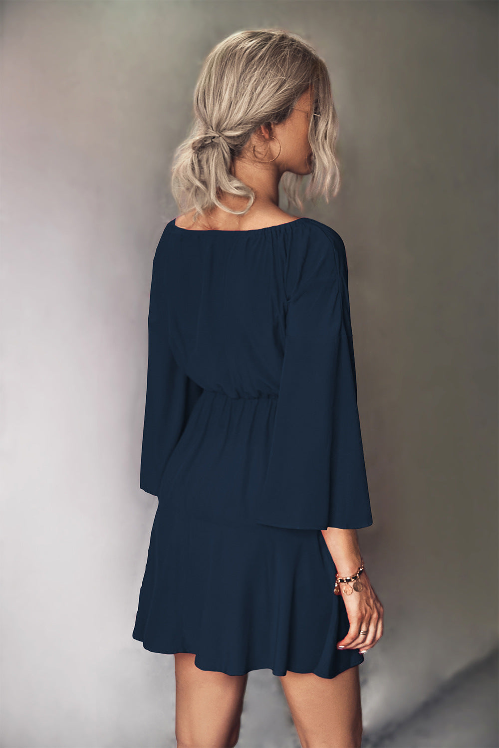 Tie Neck Flare Sleeve Tiered Dress - Women & Men Fashion Store | JL Fashion Store