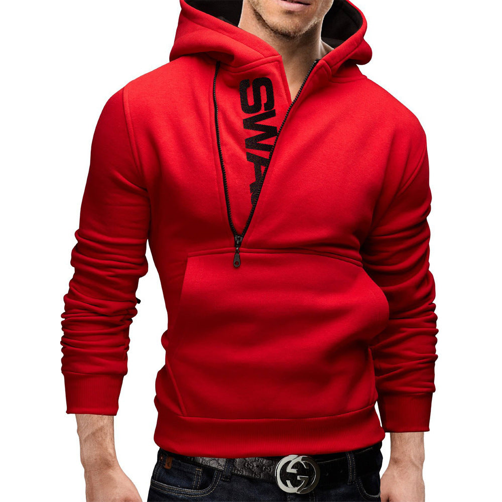 European and American-Style Side Zipper Letter Printed Fleece Casual Sweatshirt
