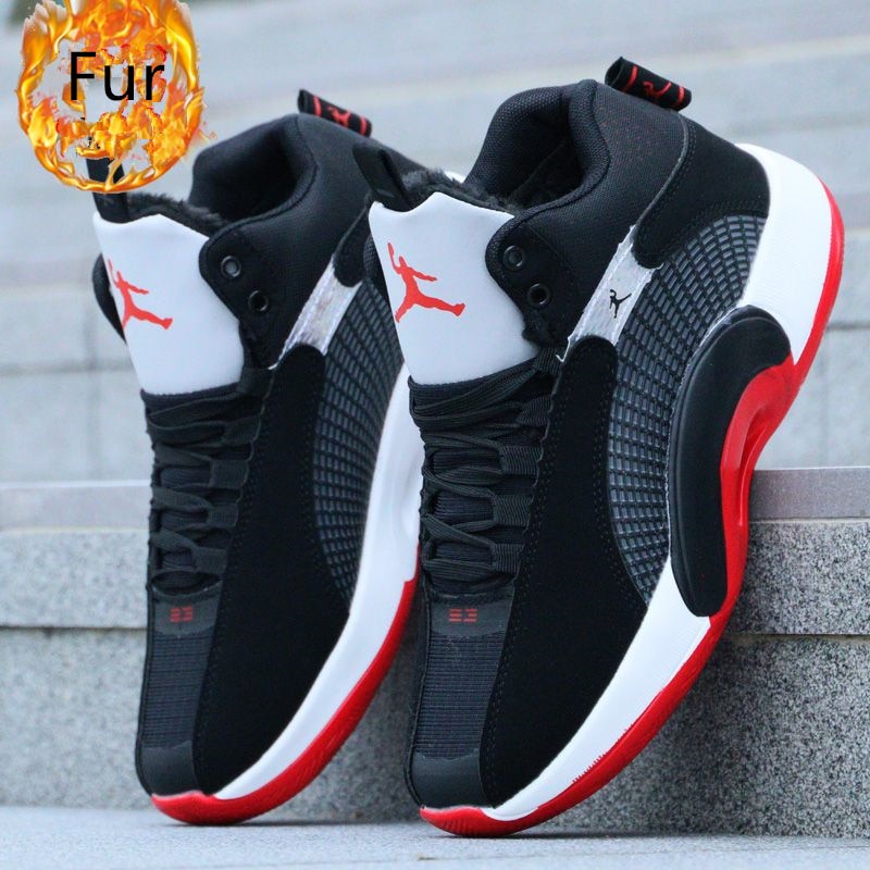 Winter Keep Warm Fur Basketball Boots Men Sneakers High Top Lace Up Ankle Sport Shoes Basket Homme Plush Casual Sneakers