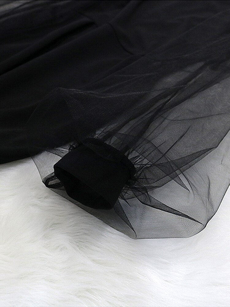 Women Bodycon Dress sheer long lantern sleeve