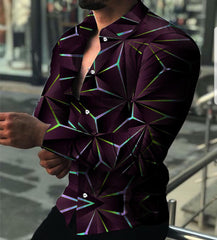 Summer Men's Clothing Fashion Casual Triangle print Long-Sleeve