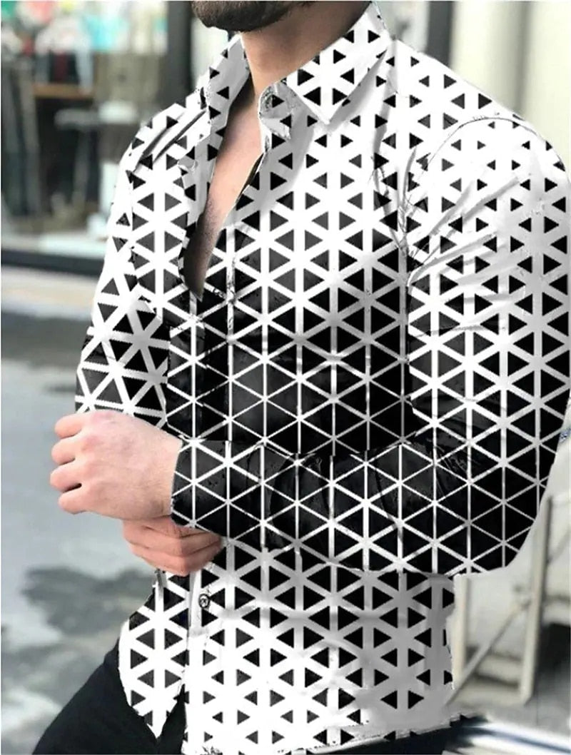 Summer Men&#39;s Clothing Fashion Casual Triangle print Long-Sleeve