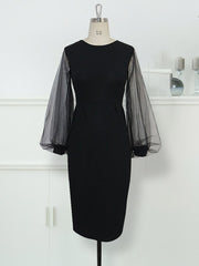 Women Bodycon Dress sheer long lantern sleeve