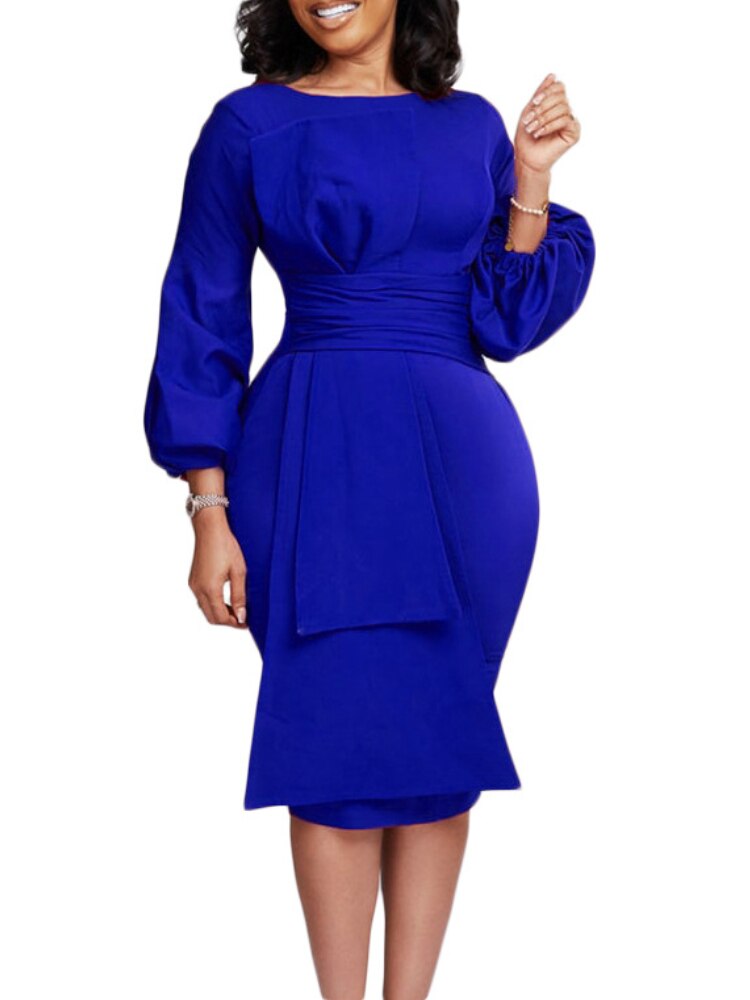 Women Dress Bodycon Elegant Slim Office Ladies Long Sleeves O Neck High Waist Package Hip Classy Female African Work Wear Robes