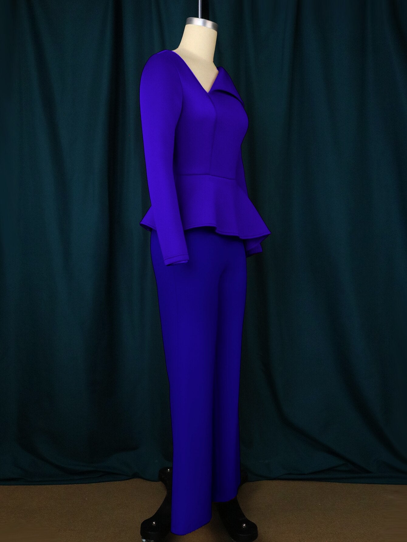 Women Red Jumpsuit Peplum Long Sleeves Slim Asymmetric Collar Office Ladies Classy Elegant Fashion Party One Piece Modest Romper