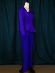 Women Red Jumpsuit Peplum Long Sleeves Slim Asymmetric Collar Office Ladies Classy Elegant Fashion Party One Piece Modest Romper