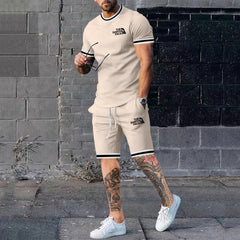 Summer Men's New Solid Color Round Neck Top Shorts Suit Male Fashion Sports T-shirt Casual Set