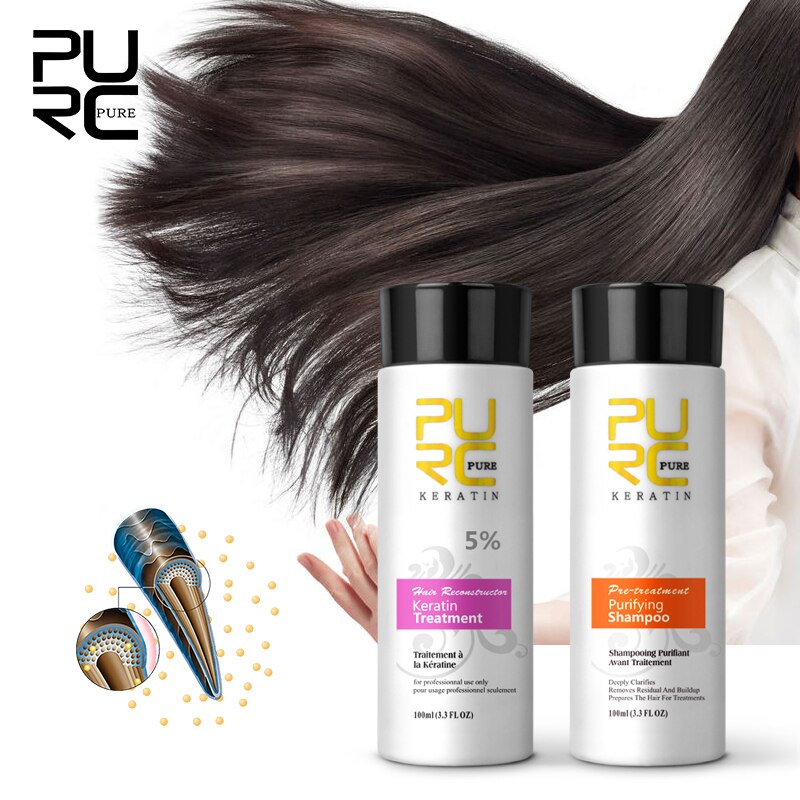 Purc Brazilian Keratin Treatment Straightening Hair Repair And Straighten Damage Hair Products + Purifying Shampoo Hair Care Set