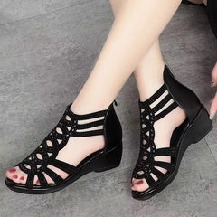 Summer Real Soft Pu Leather Roman Sandals Women's Chunky Heel5cm Mom Shoes Fashion Outerwear Female Sandalia Wedge Women's Shoes