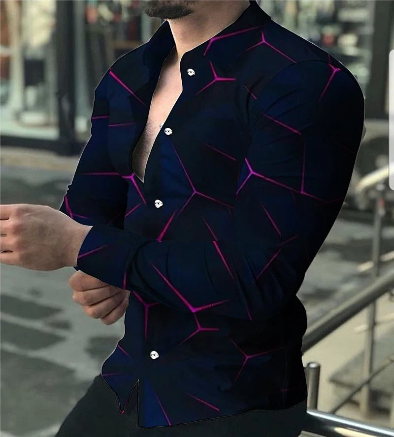 Summer Men&#39;s Clothing Fashion Casual Triangle print Long-Sleeve