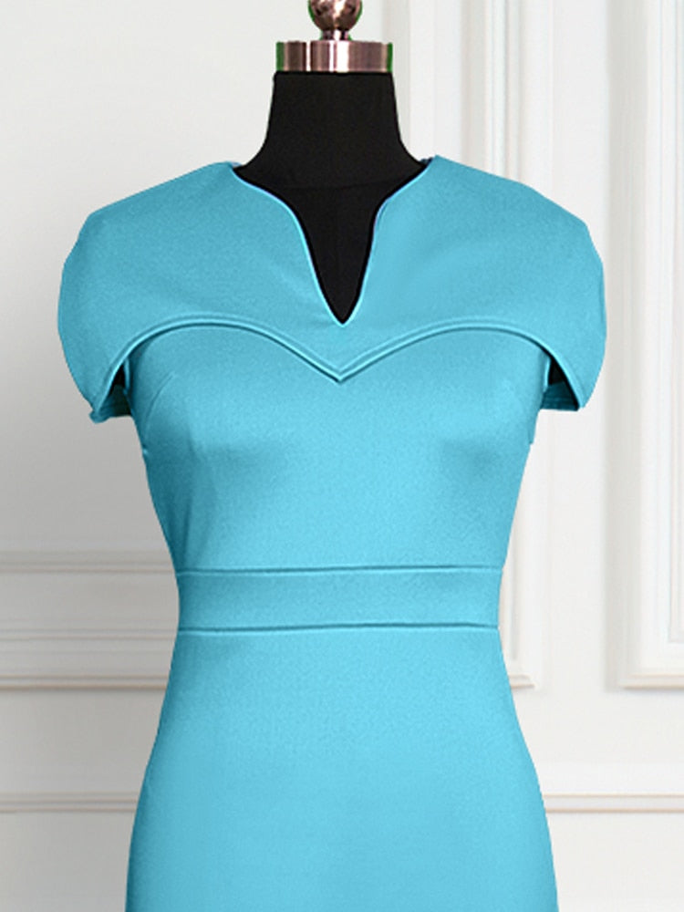 Women Elegant Dress Cape Sleeve Bodycon Pencil Office Ladies Classy Slim Vestidos African Large Size Modest Female Fashion New