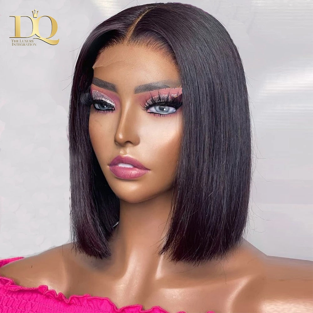 T Part Bob Lace Front Human Hair Wigs For Women 10-16Inch Brazilian Straight Short Bob 13X1 Lace Human Hair Wigs