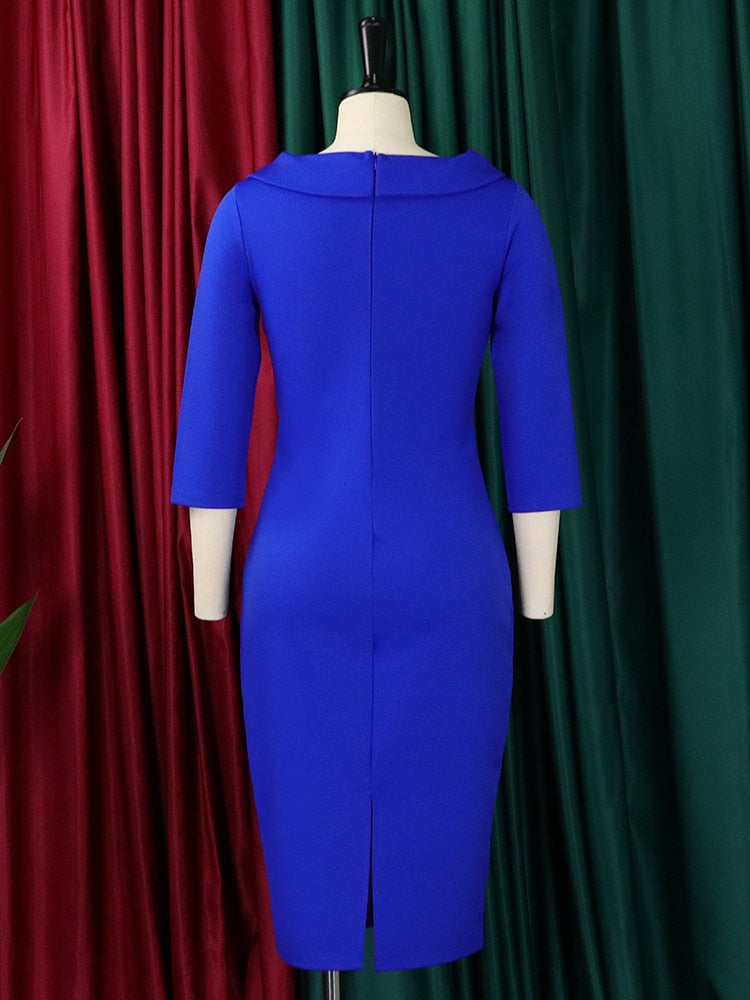 Women White Bodycon Dress Classy Three Quater Sleeves V Neck Sheath Elegant Office Ladies Autumn Fall Fashion Female Large Size