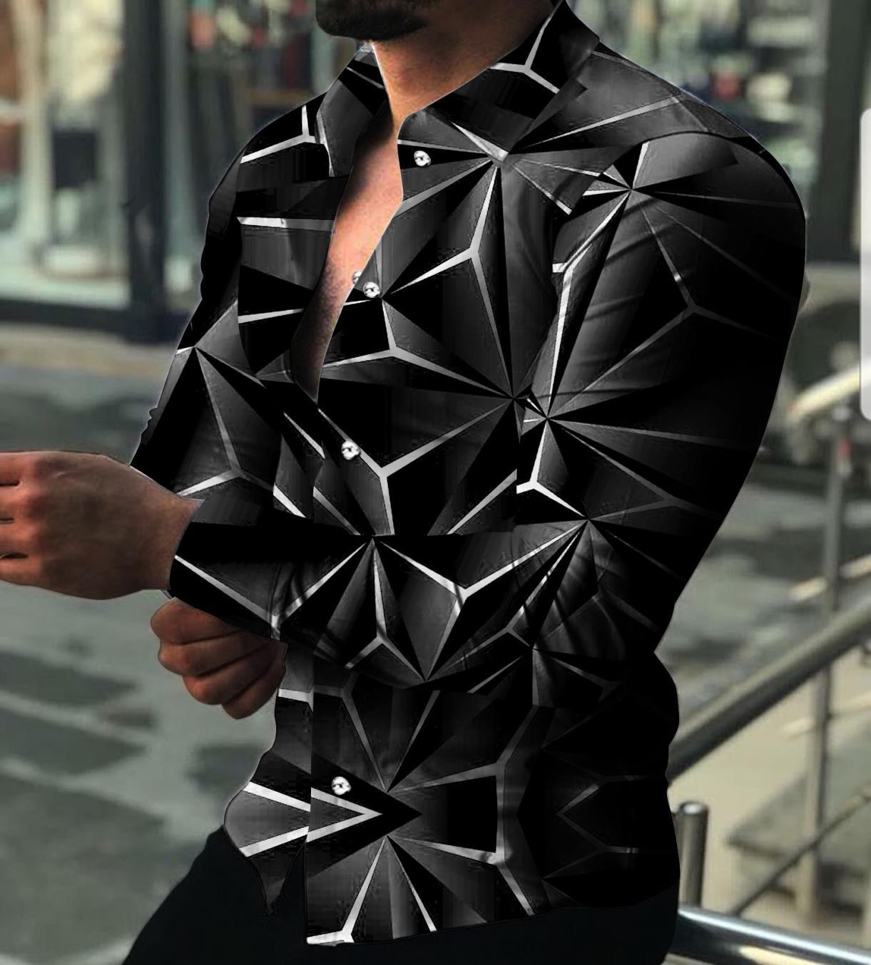 Summer Men&#39;s Clothing Fashion Casual Triangle print Long-Sleeve
