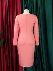 Women Elegant Dress Long Sleeves Peplum Diagonal Collar Long Sleeves Office Ladies Classy Modest Female African Large Size Gowns