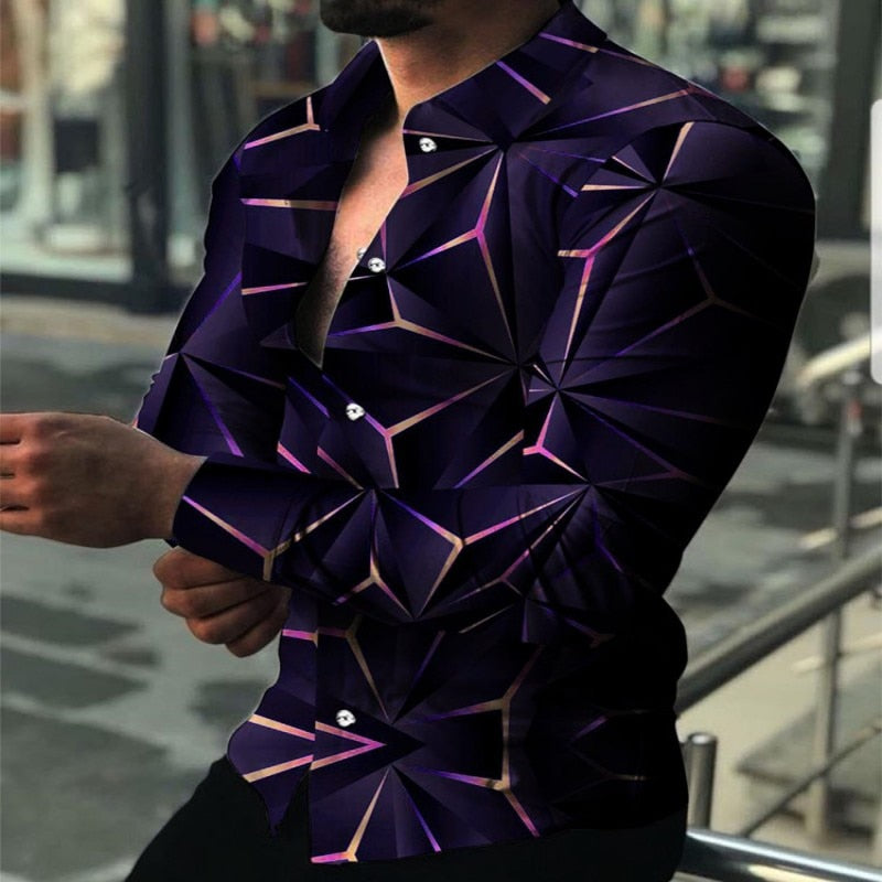 Summer Men&#39;s Clothing Fashion Casual Triangle print Long-Sleeve