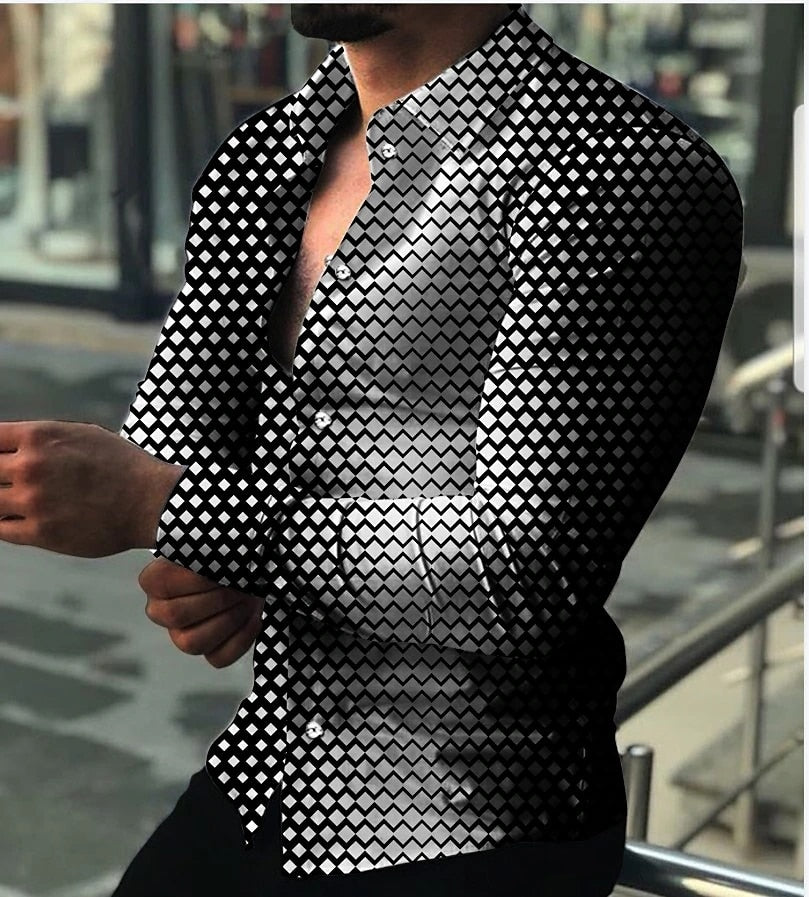 Summer Men&#39;s Clothing Fashion Casual Triangle print Long-Sleeve