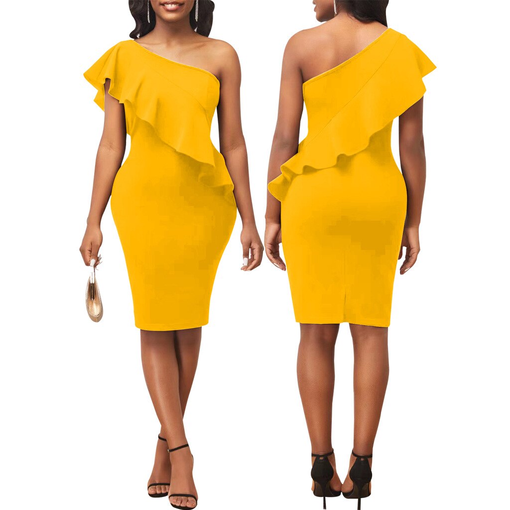 Sexy Ruffle Dress Women 2023 New Fashion Trendy Midi Robes Sleeveless Irregular One Shoulder Bodycon Gown Evening Event Birthday