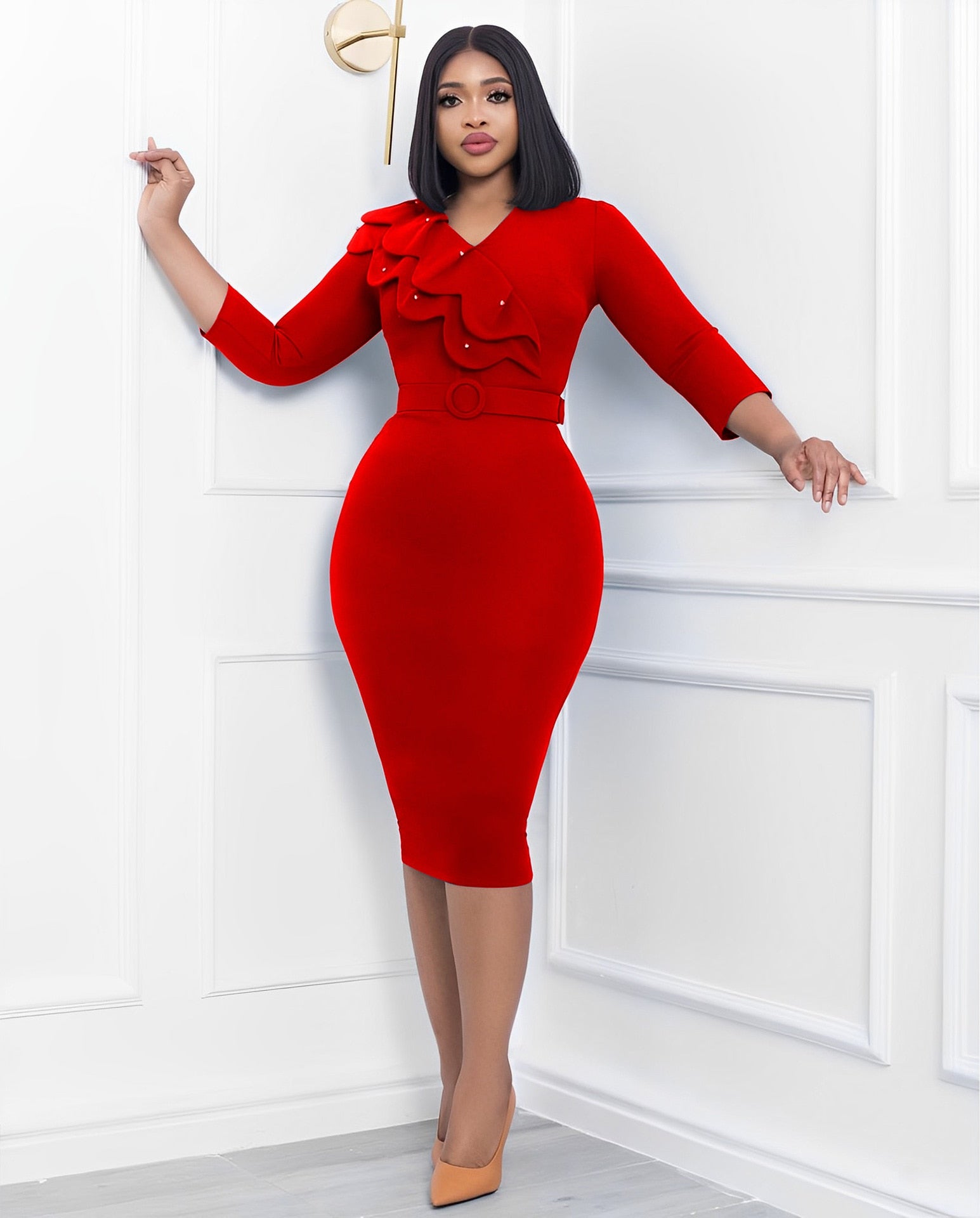 Autumn And Winter solid v neck log sleeves