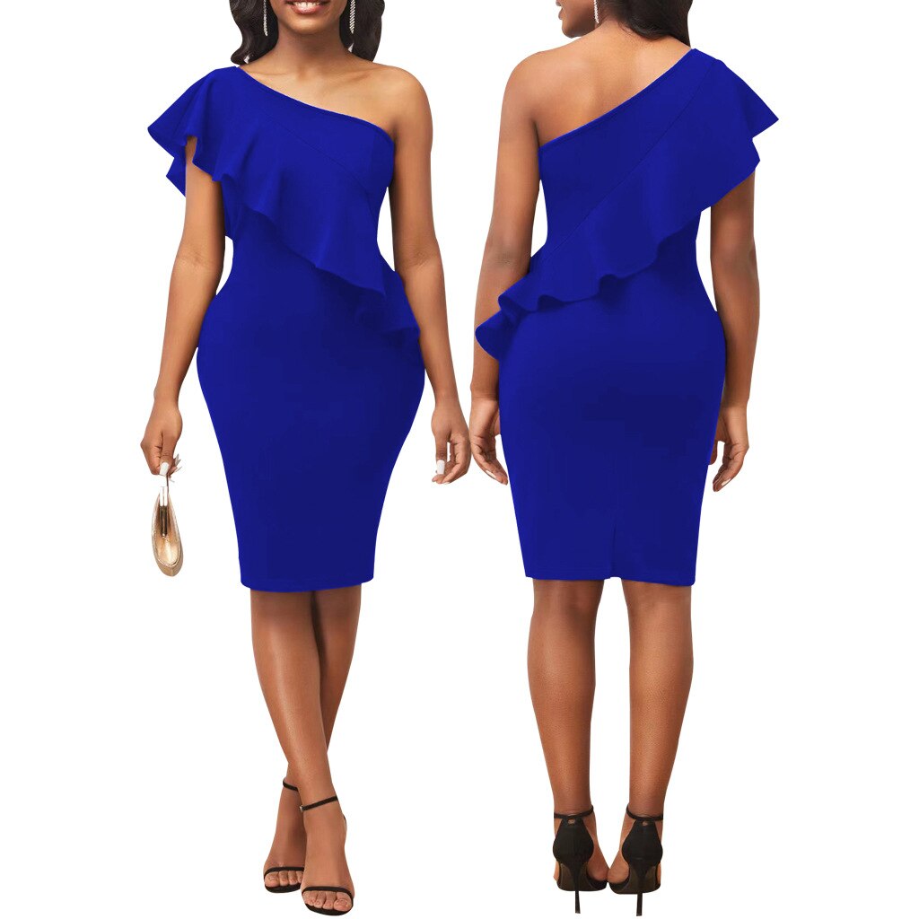 Sexy Ruffle Dress Women 2023 New Fashion Trendy Midi Robes Sleeveless Irregular One Shoulder Bodycon Gown Evening Event Birthday