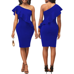 Sexy Ruffle Dress Women 2023 New Fashion Trendy Midi Robes Sleeveless Irregular One Shoulder Bodycon Gown Evening Event Birthday