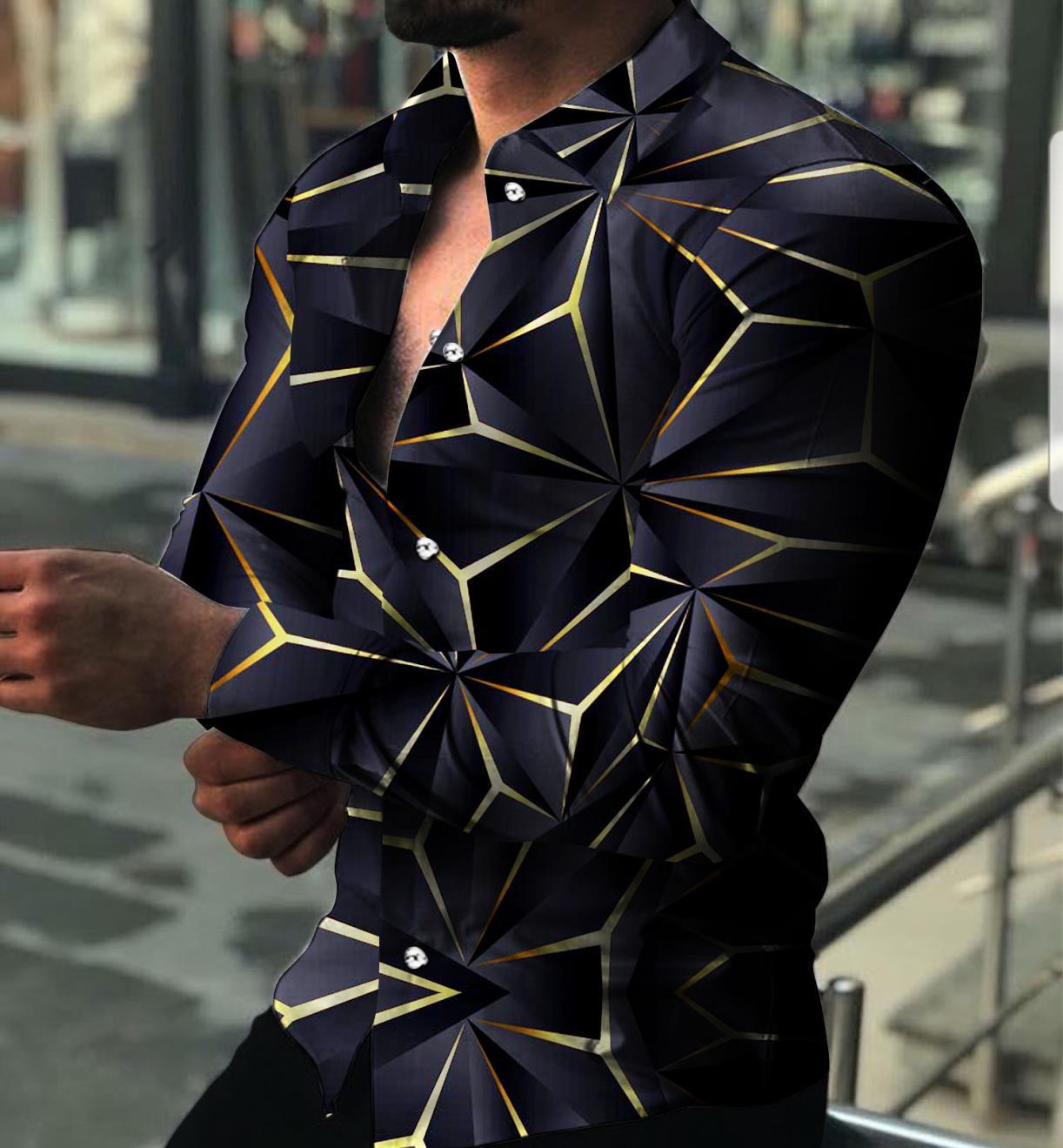 Summer Men&#39;s Clothing Fashion Casual Triangle print Long-Sleeve