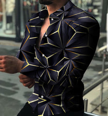 Summer Men's Clothing Fashion Casual Triangle print Long-Sleeve