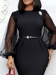 Women Bodycon Dress sheer long lantern sleeve