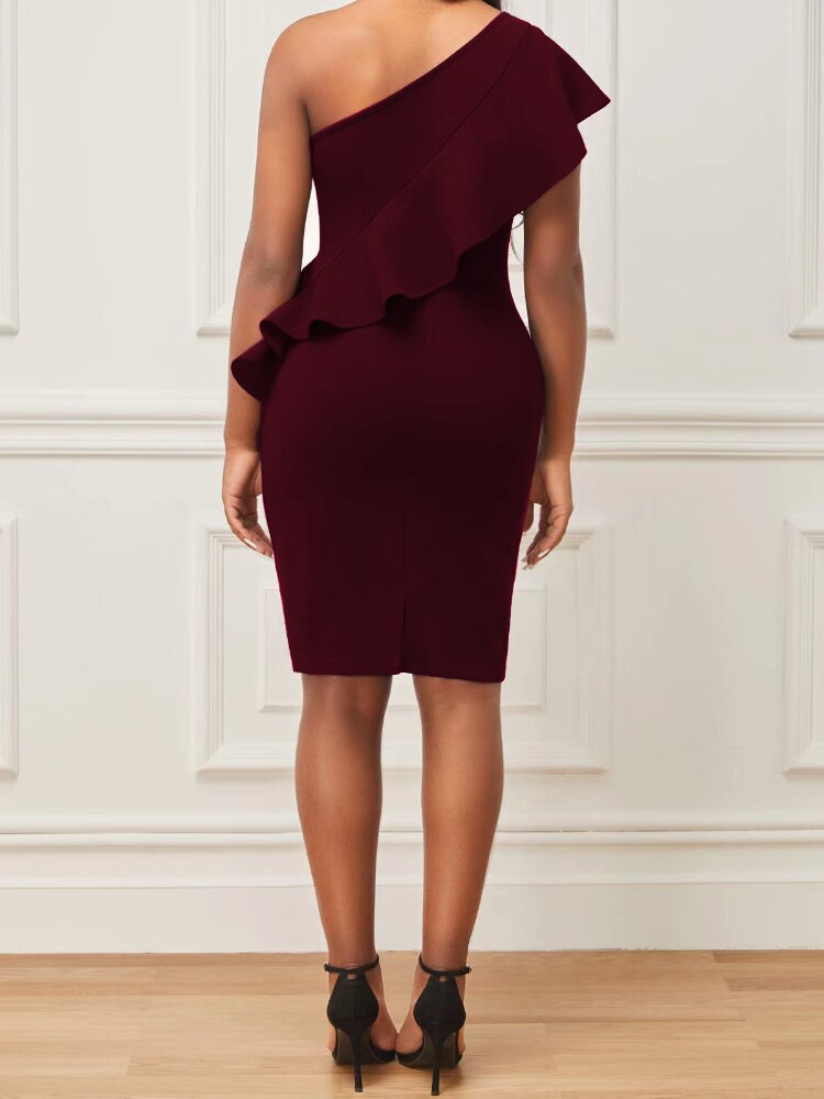 Sexy Ruffle Dress Women 2023 New Fashion Trendy Midi Robes Sleeveless Irregular One Shoulder Bodycon Gown Evening Event Birthday