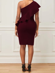 Sexy Ruffle Dress Women 2023 New Fashion Trendy Midi Robes Sleeveless Irregular One Shoulder Bodycon Gown Evening Event Birthday